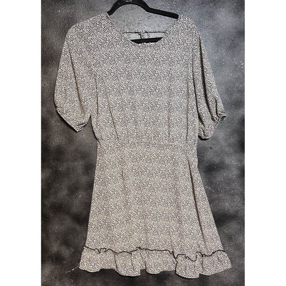 Black White Animal Print Casual Dress Sz L Open V Cut Back Tie Summer Work